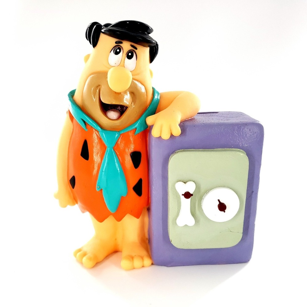 Vintage 1992 Fred Flintstone Safe Coin Piggy Bank w/ Stopper Hanna Barbera